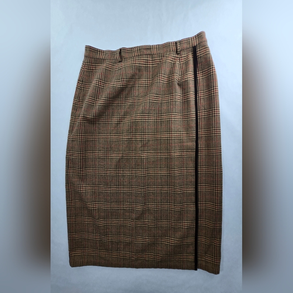 Talbots Midi Long Wrap Skirt Womens Size 20 Brown Plaid Zip Back